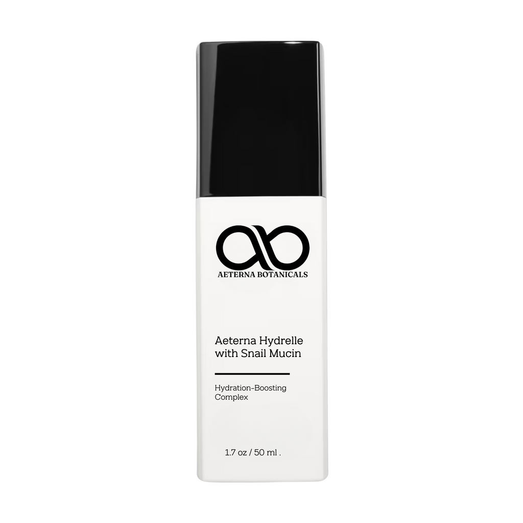 Aeterna Hydrélle hydration-boosting essence with snail mucin, designed to smooth and replenish moisture for mature skin.